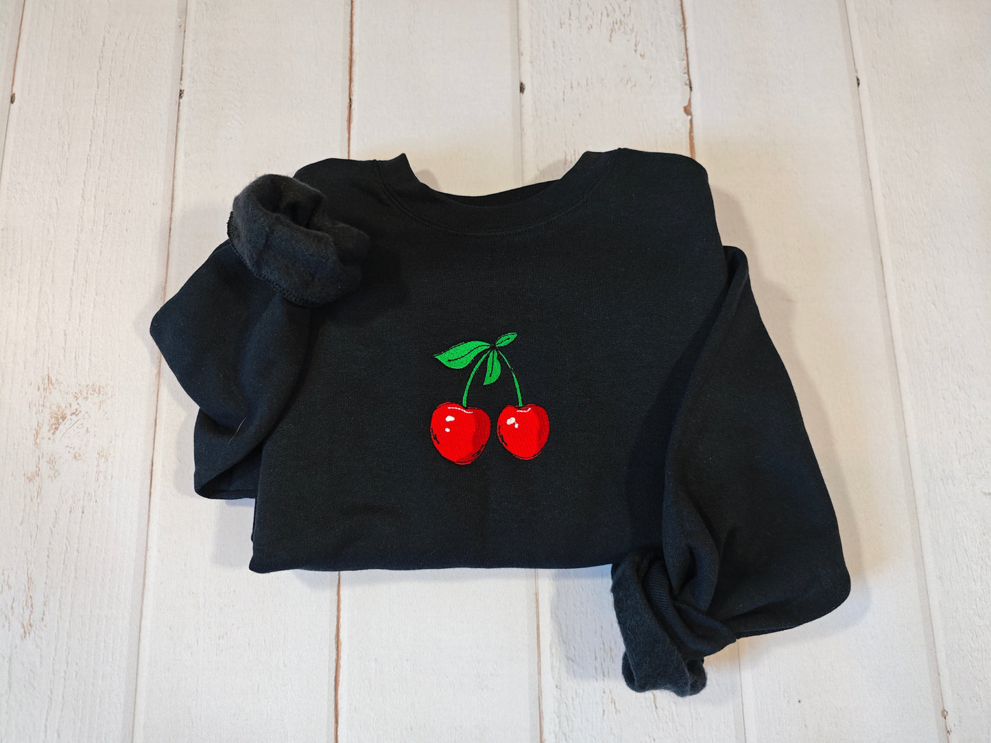 Red Cherries Crewneck | Greedy Cat Embroidery