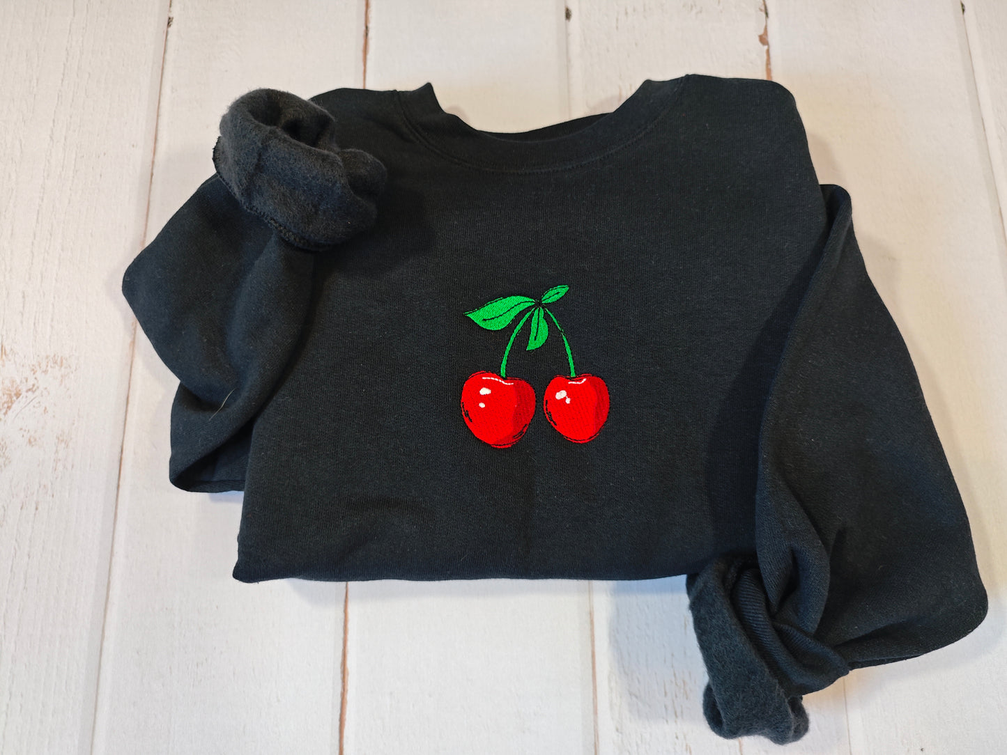 Red Cherries Crewneck | Greedy Cat Embroidery